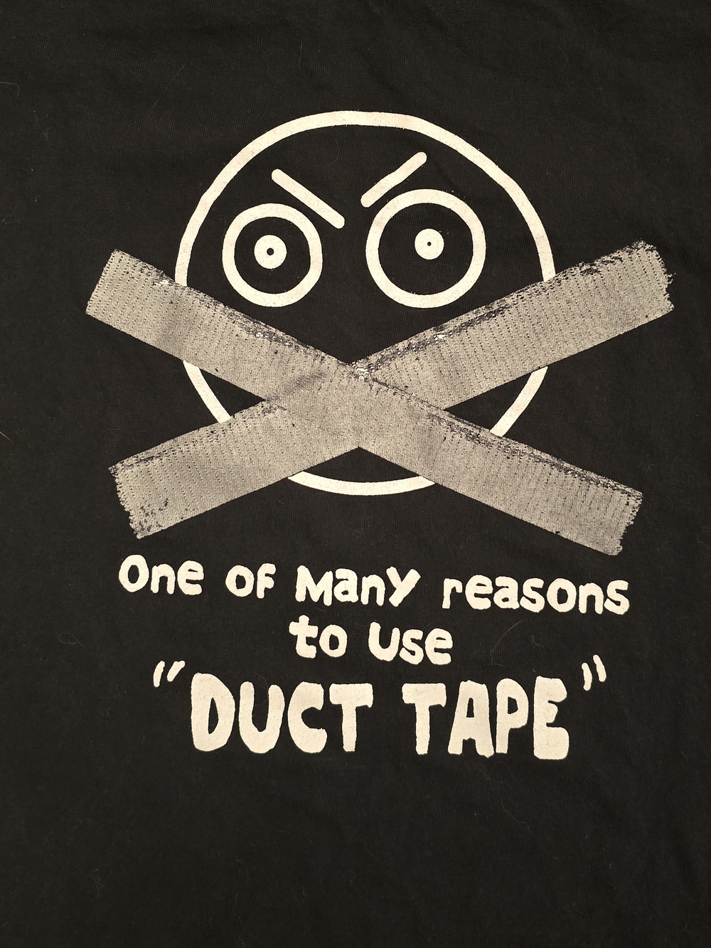 Vintage Y2K Novelty Men's Black Graphic Short Sleeve Tee with Duct Tape Print